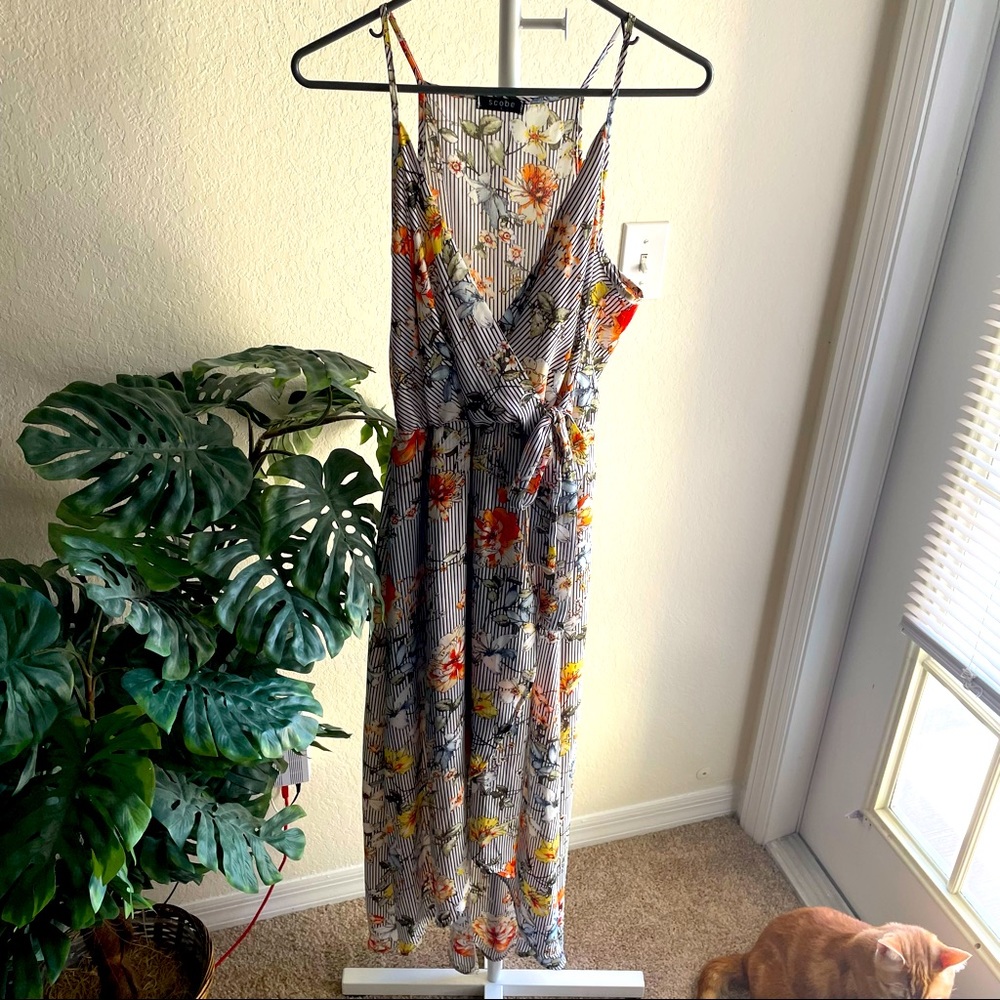 Black and White striped w floral print Maxi Wrap dress!!!